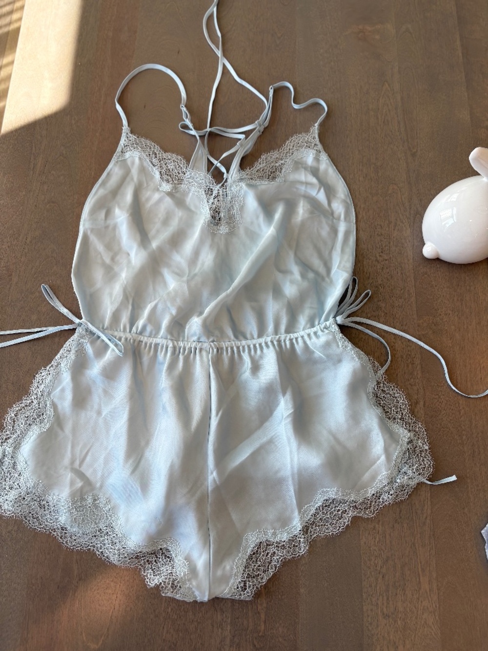 Victoria's Secret Light Blue Lace-Trim Romper Pajama
